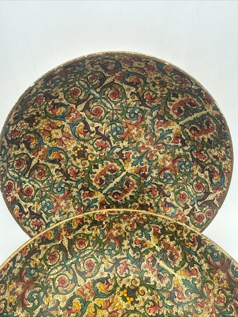 2 VTG MCM Viking Paper Mache Bowl Import Japan  Floral Pattern 9”